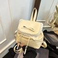 Chic cream yellow mini backpack with lace trim and leather bow detail for women - Yellow