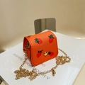 Mini sac bandoulière orange avec imprimé fraise et chaîne dorée pour femme - Orange
