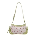 Green cherry print shoulder bag with side bow detail and adjustable strap - Green