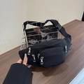 Minimalistische schwarze Nylon-Brusttasche mit Multi-Taschen und verstellbarem Riemen - Schwarz