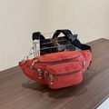 Vielseitige orangerote Nylon-Brusttasche mit vier Reißverschlussfächern und Silberkette - Orange