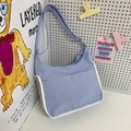 Lavender purple casual crossbody bag with white trim and dual front pockets for students - Purple