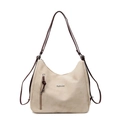 Minimalist beige tote bag with a vertical zipper pocket and dark brown shoulder straps - Khaki