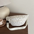 Floral bow pattern corduroy waist bag with adjustable strap and cream white finish - White