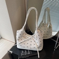 Borsa a spalla bianca con trama a rilievo e un grande fiocco decorativo chic - Bianco Sporco