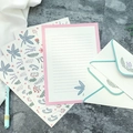 Floral stationery set with envelopes and aesthetic letter paper on a marble background - White Base Plants Style (X007)
