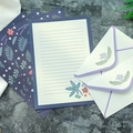 Floral stationery set with ivory ruled paper and vintage aesthetic botanical envelopes - Purple Floral Style