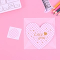 Pink checkered heart folding card with Love You text and frosted envelope - 315#love You