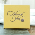 Square yellow pearlescent thank you card with purple floral typography and envelope - With Envelope / Yellow