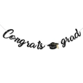 Striscione di laurea Congrats Grad glitterato nero con cappello accademico e nappa - 1 Grappolo