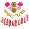 Set decorazioni addio al nubilato con striscione Bride To Be e pom pon di carta rosa - Gold Bride To Be E Nappine Di Carta
