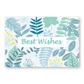 Elegante wenskaart met blauwe botanische bladpatronen en Best Wishes tekst - Blauwgroene Bladeren (Best Wishes)