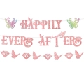 Pink glitter Happily Ever After wedding banner with butterflies and diamond elements - Pink Banner & Iridescent Butterfly