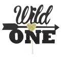 Wild ONE black glitter cake topper with golden heart for baby first birthday party decor - Black Letters With Gold Heart