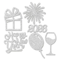 Silver 2026 Happy New Year glitter table confetti with fireworks and balloon shapes - Silver