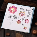Hollow flower and butterfly greeting card with blue background and Wishes For You text - 313#03wishes For Butterfly Design
