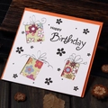 Carte d'anniversaire évidée avec motifs floraux noirs et enveloppe orange vif - Style Cadeau Happy Birthday (313#11)