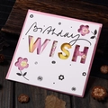 Hollow birthday card with pink floral patterns and Birthday Wish lettering - Birthday Wish Style (313#09)