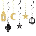 Hängende Eid Ramadan Dekorationen mit goldenen und schwarzen Glitzer Mond Stern Wirbeln - Spiral Mond Stern Laterne Deko-Set / Schwarz & Gold