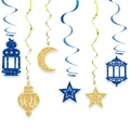 Blaue und goldene Eid Ramadan Spiralen Deko mit Glitzer Laternen und Sternen - Spiral Mond Stern Laterne Deko-Set / Blau Gold