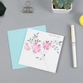 Biglietto di auguri floreale rosa con testo Just for You e set busta azzurra - Stile Ramo Argentato Fiori Rosa (313)