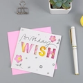 Elegante Geburtstagskarte mit rosa Umschlag, Lochstanzung und floralem Innendekor - Wish Stil (313)