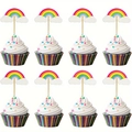 Set of 8 rainbow cloud cake toppers for back-to-school party and classroom decorations - Rainbow Cloud Style (With Wood Sticks)