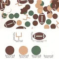 Guía de tallas de confeti de rugby con porterías, balones y formas redondas para fiestas - Tema de Fútbol Colores Mezclados