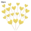 Detailed view of 36pcs gold glitter heart cake toppers with wooden sticks for birthday party - Set of 36 / Gold