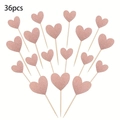 Detailed view of 36pcs pink glitter heart cake toppers with natural bamboo sticks - Set of 36 / Rose Gold
