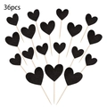 Set de 36 adornos para tartas con forma de corazón de purpurina negra para cumpleaños - Juego de 36 / Negro