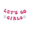 Pink glitter Let's Go Girls banner with holographic disco ball party decorations - Letter Banner / Hot Pink