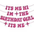Rosa Glitzer Birthday Girl Banner mit Sternen für Partyhintergrunddekoration - Knallpink