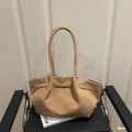 Bolso tote grande minimalista de gamuza camello con correas finas para mujer - Caqui