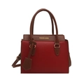 Sac à main chic contrasté rouge et marron avec texture litchi et bandoulière réglable - Rouge