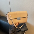 Classic minimalist beige square crossbody bag with silver buckle and leather strap - Khaki