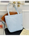 Bolso tote minimalista azul claro de gran capacidad con bolsillos y asas resistentes - Azul