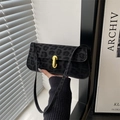 Borsa baguette leopardata con fibbia a U dorata e tracolla sottile in stile trendy - Nero