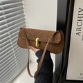 Borsa sottobraccio rettangolare maculata con chiusura in metallo dorato e stile retrò - Marrone