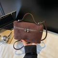 Brown frosted suede box bag with heart zippers and a slim shoulder strap - Coffee