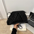 Borsa a nuvola chic con stampa leopardata nera, design a pieghe e tracolla fine - Nero