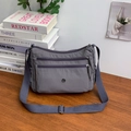 Casual grey nylon crossbody bag with multi-layer zippers and adjustable wide strap - Purple