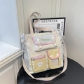 Bolso tote beige con bolsillos en contraste de colores y correas de hombro ajustables - Verde