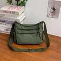 Army green nylon crossbody bag with multi-zipper compartments and wide strap - Green