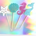 Sparkling mermaid tail starfish seashell cake toppers for ocean themed birthday parties - Starfish Shell Seahorse Fish Tail Style One
