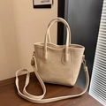 Bolso tote beige de cuero sintético con borde ondulado y correa ajustable para el uso diario - Blanco Roto