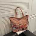 Borsa tote rosa con stampe graffiti colorate e manici superiori alla moda - Rosa