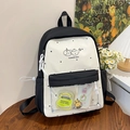 Mochila de lunares en blanco y negro con dibujos animados y un bolsillo de PVC transparente - Negro
