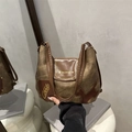 Sac fourre-tout vintage en toile marron avec écusson teckel et détails de lettrage - Marron