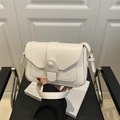 Off-white square crossbody bag with gold buckle and adjustable strap in minimalist style - White